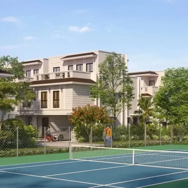 Floodlit tennis court within the community, developer artist impression
